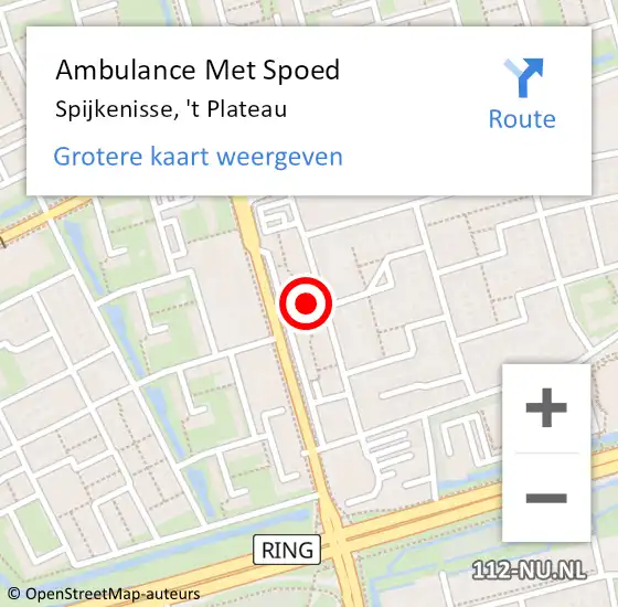Locatie op kaart van de 112 melding: Ambulance Met Spoed Naar Spijkenisse, 't Plateau op 23 november 2023 19:35