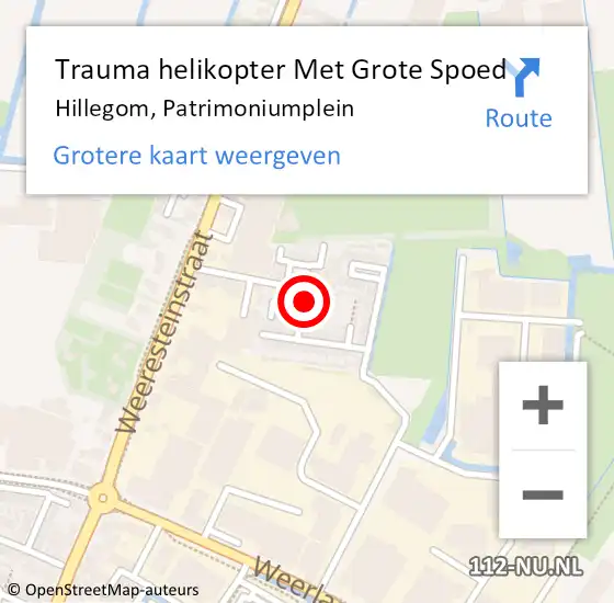 Locatie op kaart van de 112 melding: Trauma helikopter Met Grote Spoed Naar Hillegom, Patrimoniumplein op 23 november 2023 19:57
