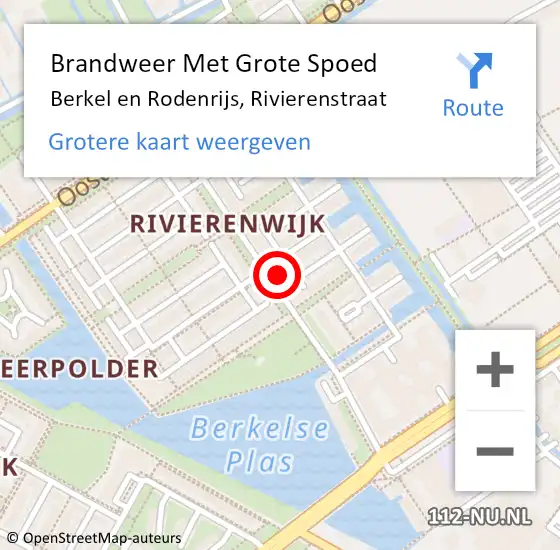 Locatie op kaart van de 112 melding: Brandweer Met Grote Spoed Naar Berkel en Rodenrijs, Rivierenstraat op 23 november 2023 20:07