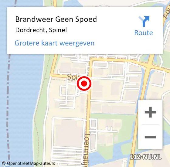 Locatie op kaart van de 112 melding: Brandweer Geen Spoed Naar Dordrecht, Spinel op 23 november 2023 20:32