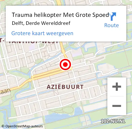 Locatie op kaart van de 112 melding: Trauma helikopter Met Grote Spoed Naar Delft, Derde Werelddreef op 23 november 2023 20:43