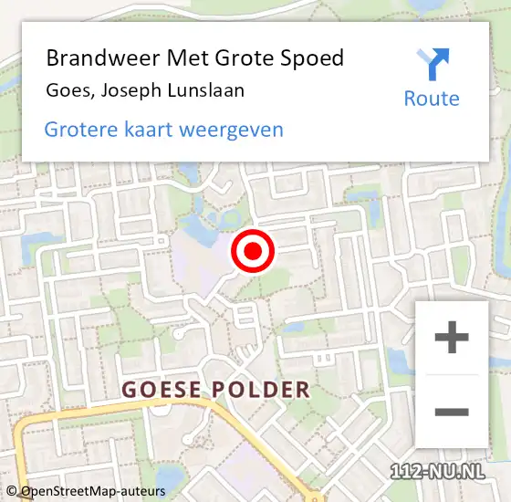 Locatie op kaart van de 112 melding: Brandweer Met Grote Spoed Naar Goes, Joseph Lunslaan op 16 september 2014 11:37