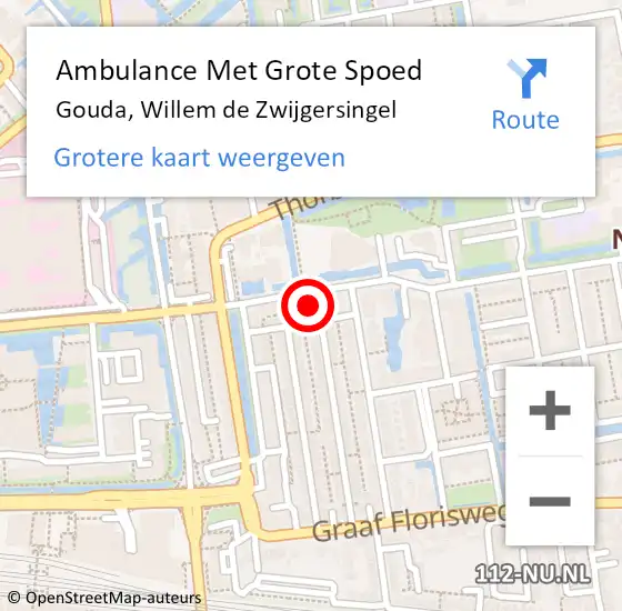 Locatie op kaart van de 112 melding: Ambulance Met Grote Spoed Naar Gouda, Willem de Zwijgersingel op 23 november 2023 20:50