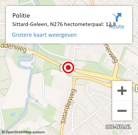 Locatie op kaart van de 112 melding: Politie Sittard-Geleen, N276 hectometerpaal: 12,8 op 23 november 2023 21:56