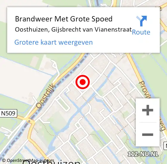 Locatie op kaart van de 112 melding: Brandweer Met Grote Spoed Naar Oosthuizen, Gijsbrecht van Vianenstraat op 23 november 2023 22:04