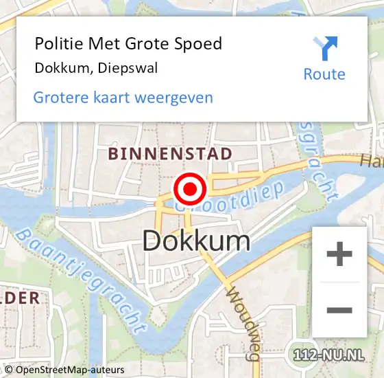 Locatie op kaart van de 112 melding: Politie Met Grote Spoed Naar Dokkum, Diepswal op 23 november 2023 22:14