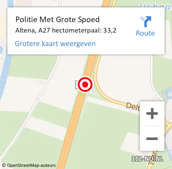 Locatie op kaart van de 112 melding: Politie Met Grote Spoed Naar Altena, A27 hectometerpaal: 33,2 op 23 november 2023 22:33