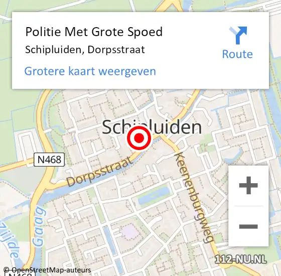Locatie op kaart van de 112 melding: Politie Met Grote Spoed Naar Schipluiden, Dorpsstraat op 23 november 2023 22:47