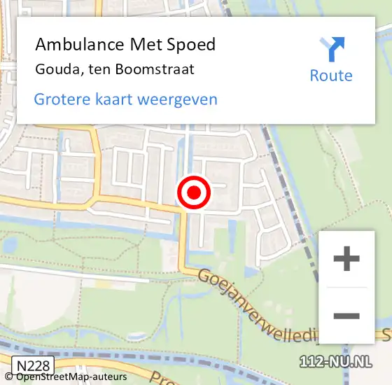 Locatie op kaart van de 112 melding: Ambulance Met Spoed Naar Gouda, ten Boomstraat op 23 november 2023 23:23