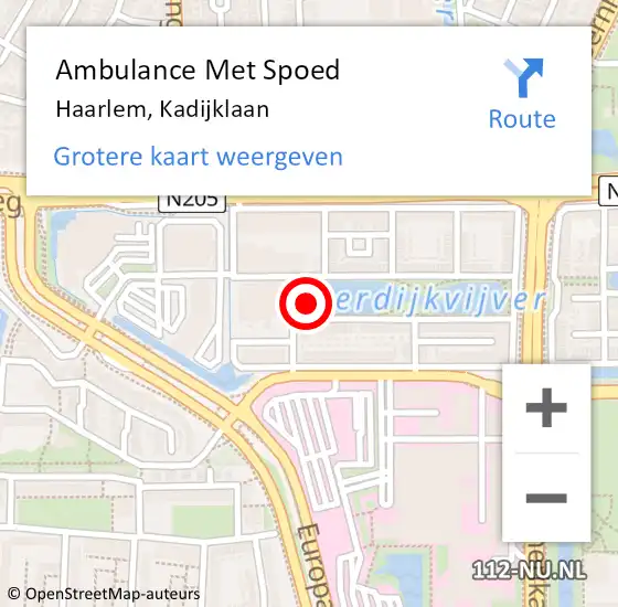 Locatie op kaart van de 112 melding: Ambulance Met Spoed Naar Haarlem, Kadijklaan op 23 november 2023 23:56