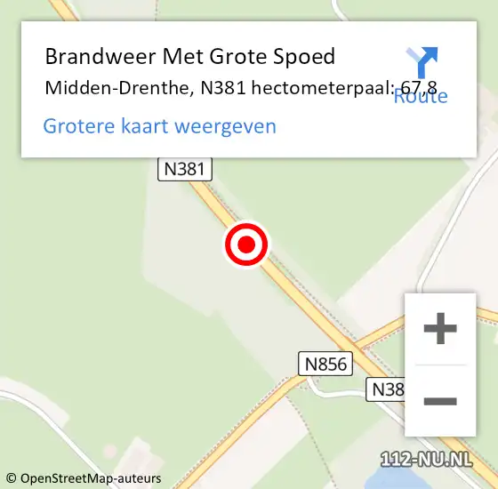 Locatie op kaart van de 112 melding: Brandweer Met Grote Spoed Naar Midden-Drenthe, N381 hectometerpaal: 67,8 op 24 november 2023 00:08