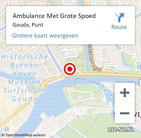 Locatie op kaart van de 112 melding: Ambulance Met Grote Spoed Naar Gouda, Punt op 24 november 2023 00:27