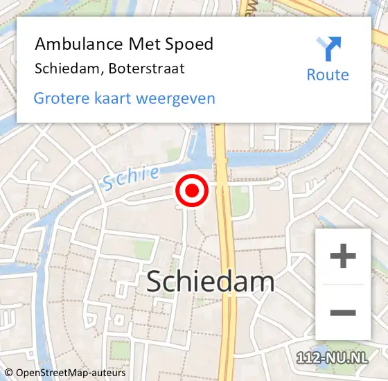 Locatie op kaart van de 112 melding: Ambulance Met Spoed Naar Schiedam, Boterstraat op 24 november 2023 00:31