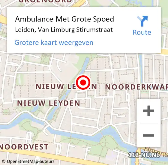 Locatie op kaart van de 112 melding: Ambulance Met Grote Spoed Naar Leiden, Van Limburg Stirumstraat op 24 november 2023 00:56