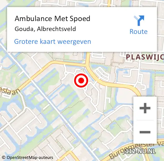 Locatie op kaart van de 112 melding: Ambulance Met Spoed Naar Gouda, Albrechtsveld op 24 november 2023 01:53