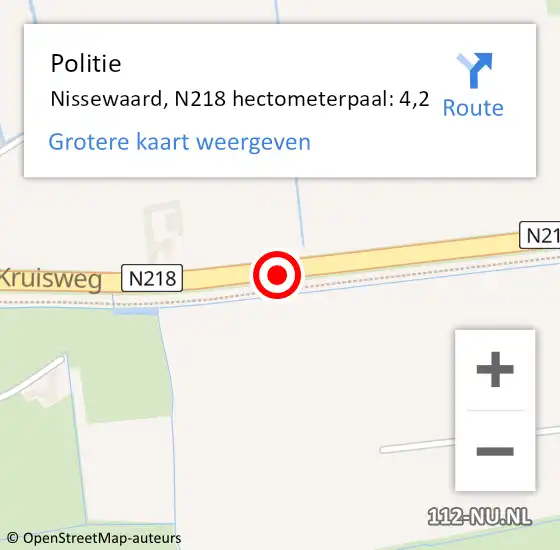 Locatie op kaart van de 112 melding: Politie Nissewaard, N218 hectometerpaal: 4,2 op 24 november 2023 03:02