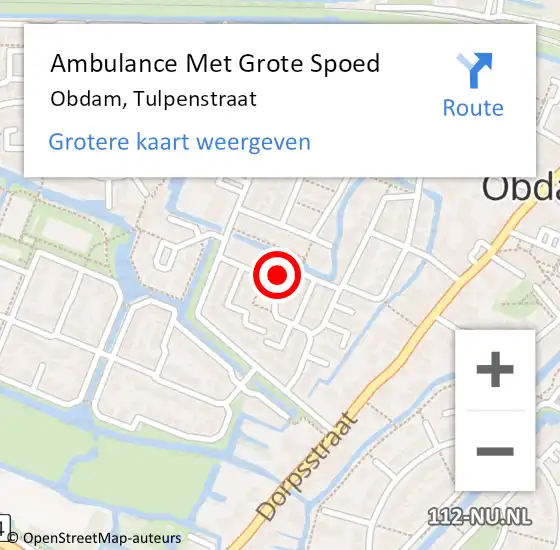 Locatie op kaart van de 112 melding: Ambulance Met Grote Spoed Naar Obdam, Tulpenstraat op 24 november 2023 03:57