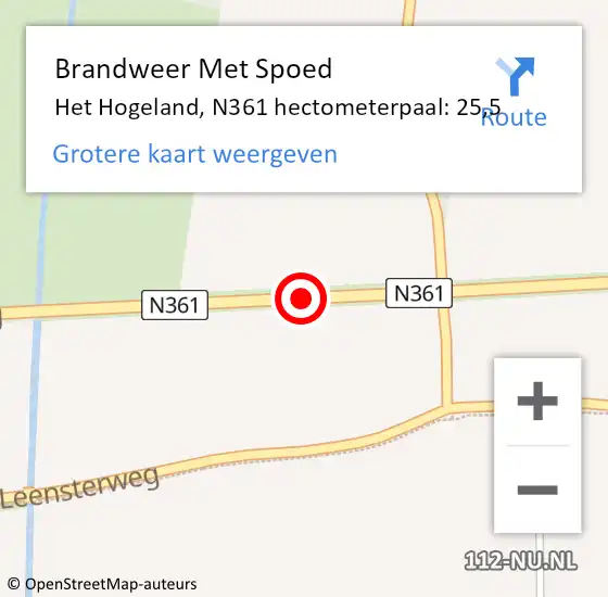 Locatie op kaart van de 112 melding: Brandweer Met Spoed Naar Het Hogeland, N361 hectometerpaal: 25,5 op 24 november 2023 04:07