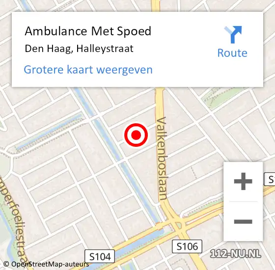 Locatie op kaart van de 112 melding: Ambulance Met Spoed Naar Den Haag, Halleystraat op 24 november 2023 04:24