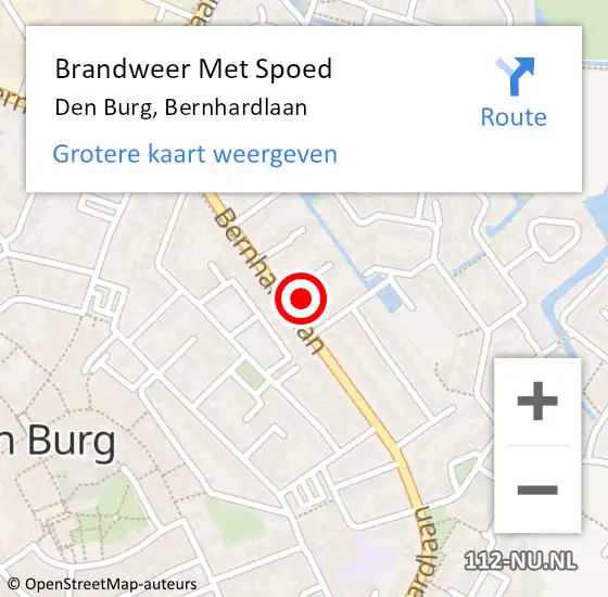 Locatie op kaart van de 112 melding: Brandweer Met Spoed Naar Den Burg, Bernhardlaan op 24 november 2023 08:26