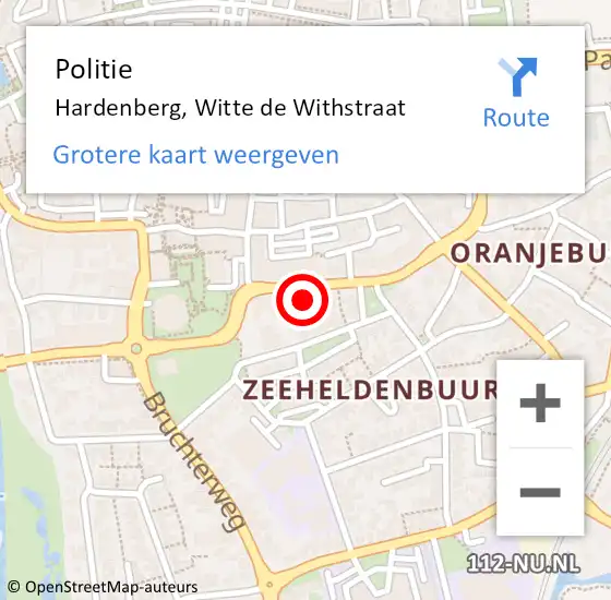 Locatie op kaart van de 112 melding: Politie Hardenberg, Witte de Withstraat op 24 november 2023 08:30