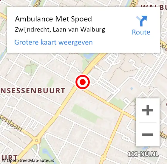 Locatie op kaart van de 112 melding: Ambulance Met Spoed Naar Zwijndrecht, Laan van Walburg op 24 november 2023 08:31