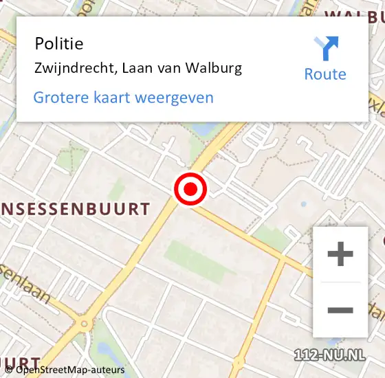Locatie op kaart van de 112 melding: Politie Zwijndrecht, Laan van Walburg op 24 november 2023 08:32