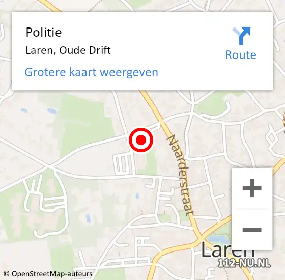 Locatie op kaart van de 112 melding: Politie Laren, Oude Drift op 24 november 2023 09:07