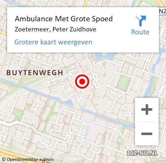 Locatie op kaart van de 112 melding: Ambulance Met Grote Spoed Naar Zoetermeer, Peter Zuidhove op 24 november 2023 09:20