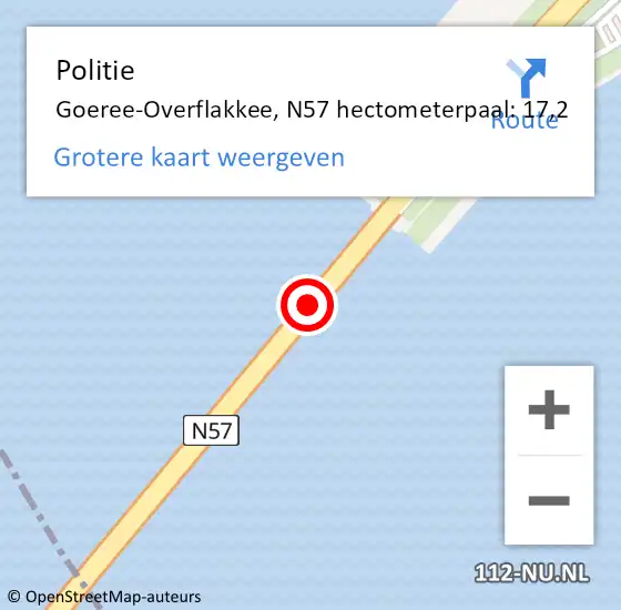 Locatie op kaart van de 112 melding: Politie Goeree-Overflakkee, N57 hectometerpaal: 17,2 op 24 november 2023 10:14