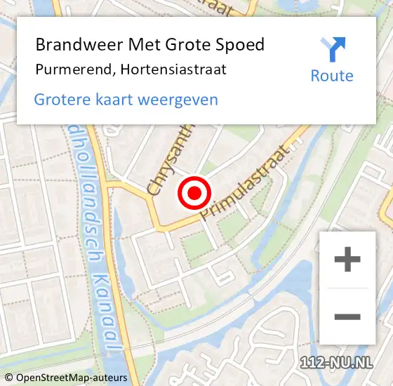 Locatie op kaart van de 112 melding: Brandweer Met Grote Spoed Naar Purmerend, Hortensiastraat op 24 november 2023 10:36