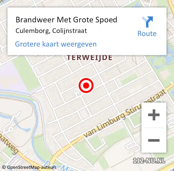 Locatie op kaart van de 112 melding: Brandweer Met Grote Spoed Naar Culemborg, Colijnstraat op 24 november 2023 10:46