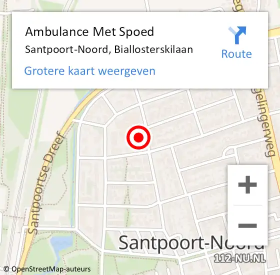 Locatie op kaart van de 112 melding: Ambulance Met Spoed Naar Santpoort-Noord, Biallosterskilaan op 24 november 2023 11:35