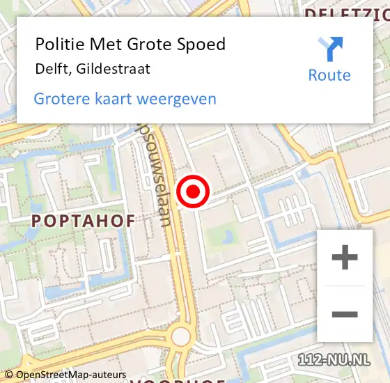 Locatie op kaart van de 112 melding: Politie Met Grote Spoed Naar Delft, Gildestraat op 24 november 2023 11:46