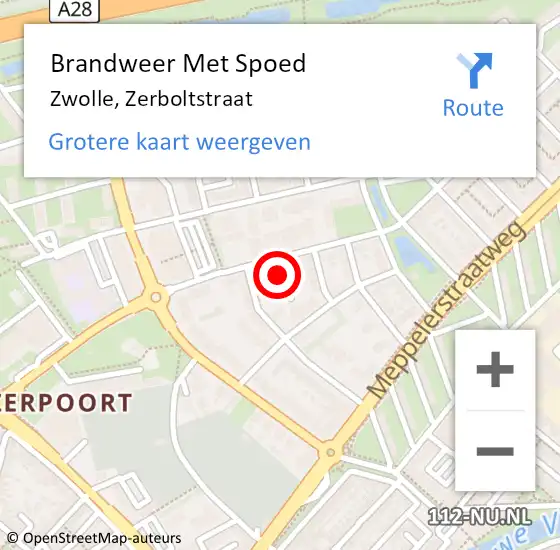 Locatie op kaart van de 112 melding: Brandweer Met Spoed Naar Zwolle, Zerboltstraat op 24 november 2023 11:52