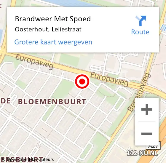 Locatie op kaart van de 112 melding: Brandweer Met Spoed Naar Oosterhout, Leliestraat op 24 november 2023 11:58