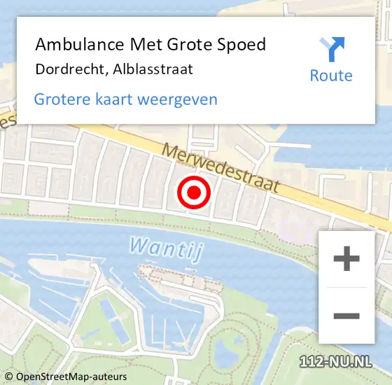 Locatie op kaart van de 112 melding: Ambulance Met Grote Spoed Naar Dordrecht, Alblasstraat op 24 november 2023 12:08