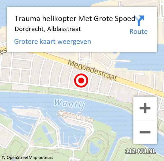 Locatie op kaart van de 112 melding: Trauma helikopter Met Grote Spoed Naar Dordrecht, Alblasstraat op 24 november 2023 12:09