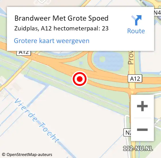 Locatie op kaart van de 112 melding: Brandweer Met Grote Spoed Naar Zuidplas, A12 hectometerpaal: 23 op 24 november 2023 12:45