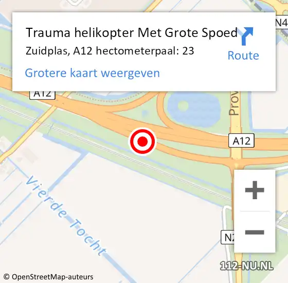 Locatie op kaart van de 112 melding: Trauma helikopter Met Grote Spoed Naar Zuidplas, A12 hectometerpaal: 23 op 24 november 2023 12:51