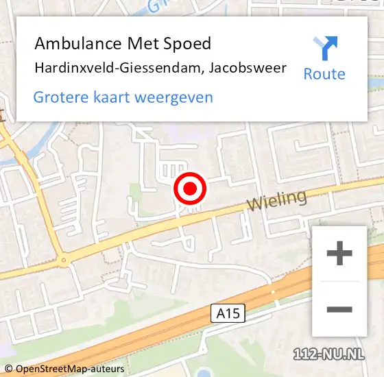 Locatie op kaart van de 112 melding: Ambulance Met Spoed Naar Hardinxveld-Giessendam, Jacobsweer op 24 november 2023 13:03