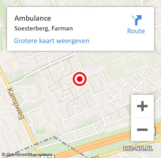 Locatie op kaart van de 112 melding: Ambulance Soesterberg, Farman op 16 september 2014 12:33