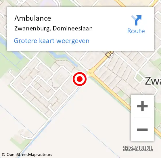 Locatie op kaart van de 112 melding: Ambulance Zwanenburg, Domineeslaan op 24 november 2023 13:10