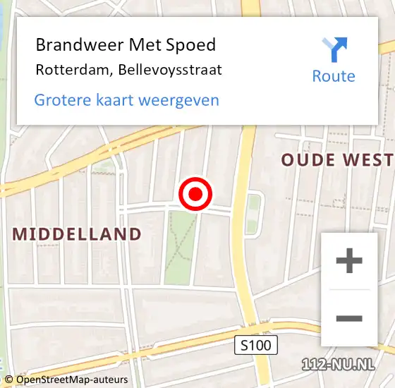 Locatie op kaart van de 112 melding: Brandweer Met Spoed Naar Rotterdam, Bellevoysstraat op 24 november 2023 13:13