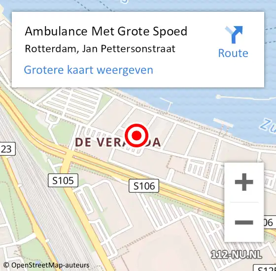 Locatie op kaart van de 112 melding: Ambulance Met Grote Spoed Naar Rotterdam, Jan Pettersonstraat op 24 november 2023 13:19