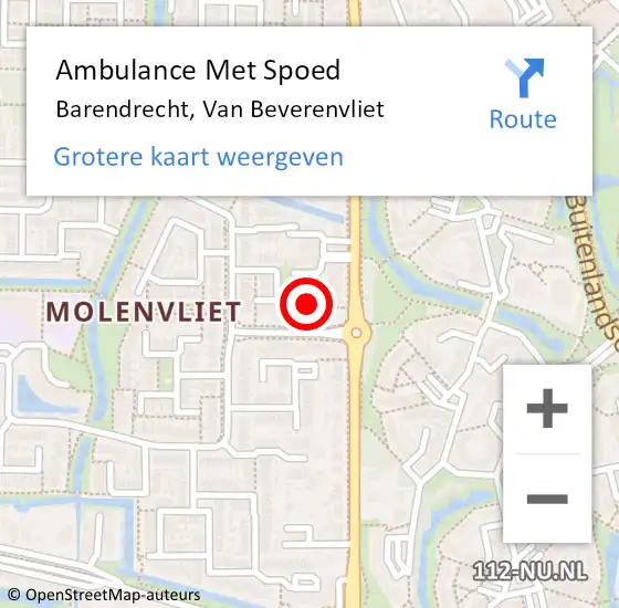 Locatie op kaart van de 112 melding: Ambulance Met Spoed Naar Barendrecht, Van Beverenvliet op 24 november 2023 13:35