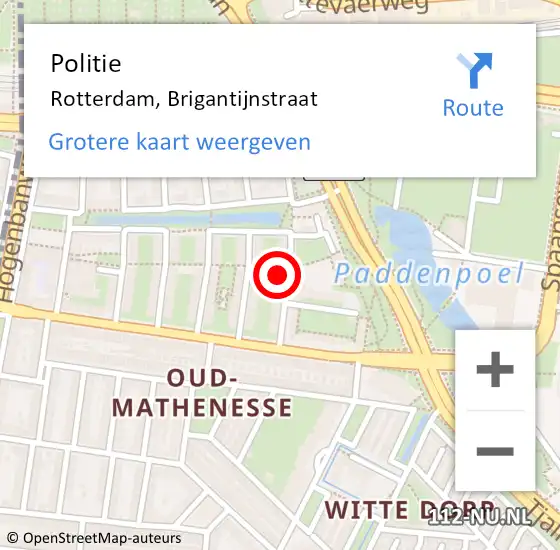 Locatie op kaart van de 112 melding: Politie Rotterdam, Brigantijnstraat op 24 november 2023 13:43