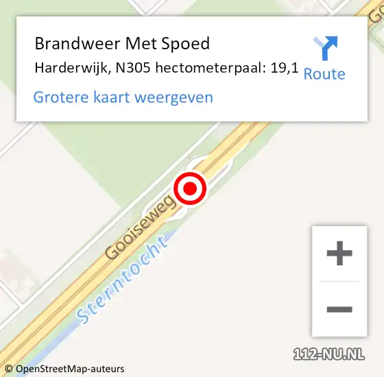 Locatie op kaart van de 112 melding: Brandweer Met Spoed Naar Harderwijk, N305 hectometerpaal: 19,1 op 24 november 2023 13:57