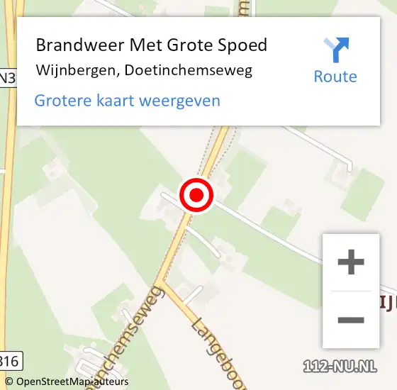 Locatie op kaart van de 112 melding: Brandweer Met Grote Spoed Naar Wijnbergen, Doetinchemseweg op 16 september 2014 12:40
