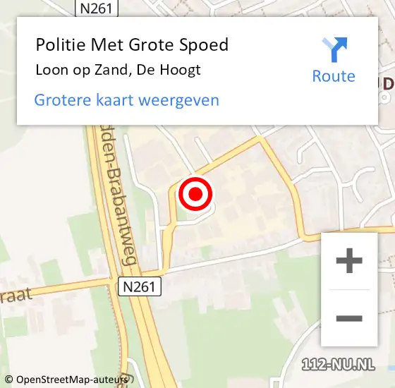 Locatie op kaart van de 112 melding: Politie Met Grote Spoed Naar Loon op Zand, De Hoogt op 24 november 2023 14:31